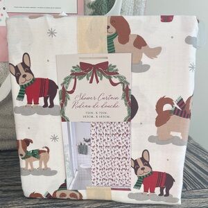 Festive Dog Print Shower Curtain - White and Brown